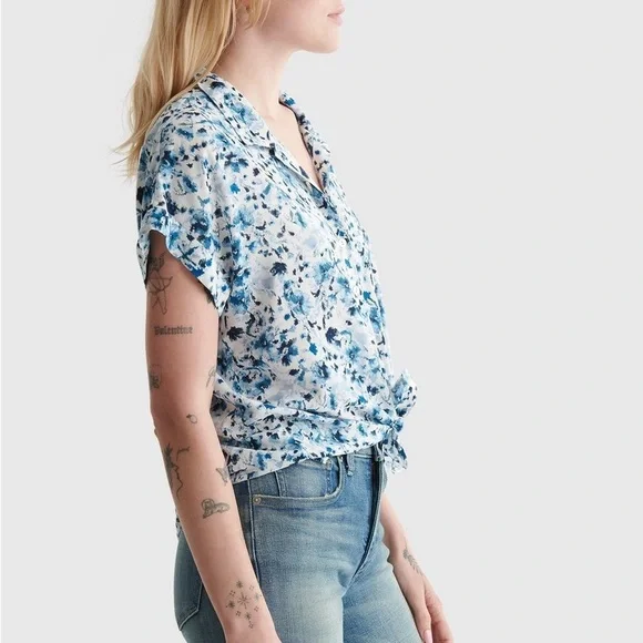 Lucky Brand indigo watercolor button down top - Picture 2 of 9
